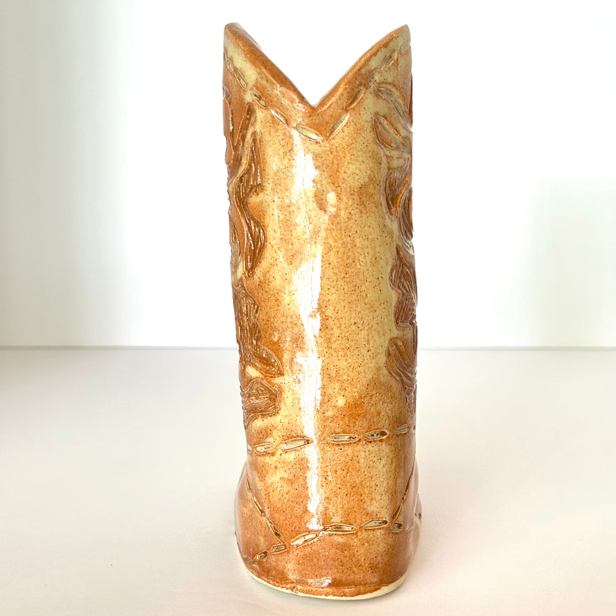 Cowboy Boot Vase Carved