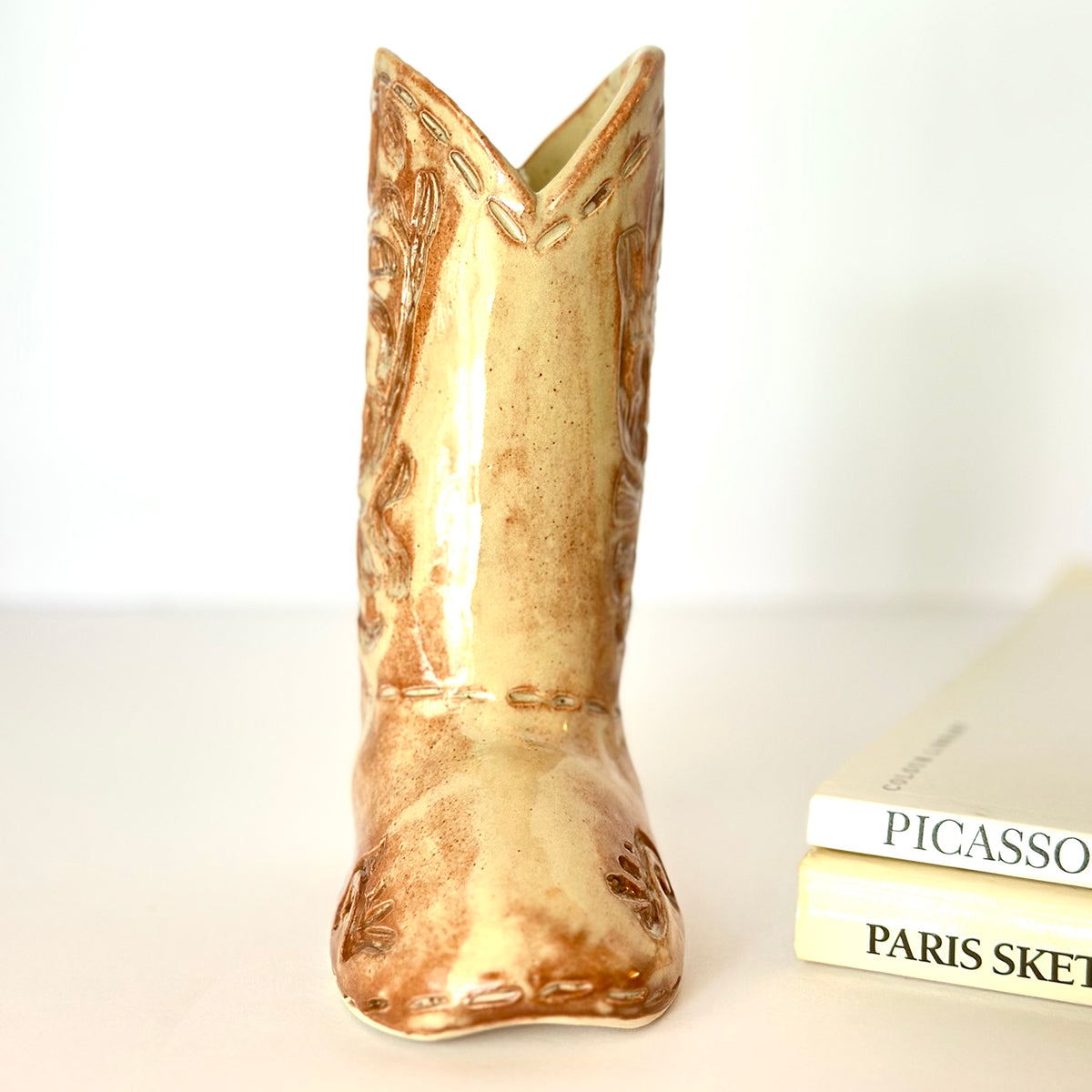 Cowboy Boot Vase Carved