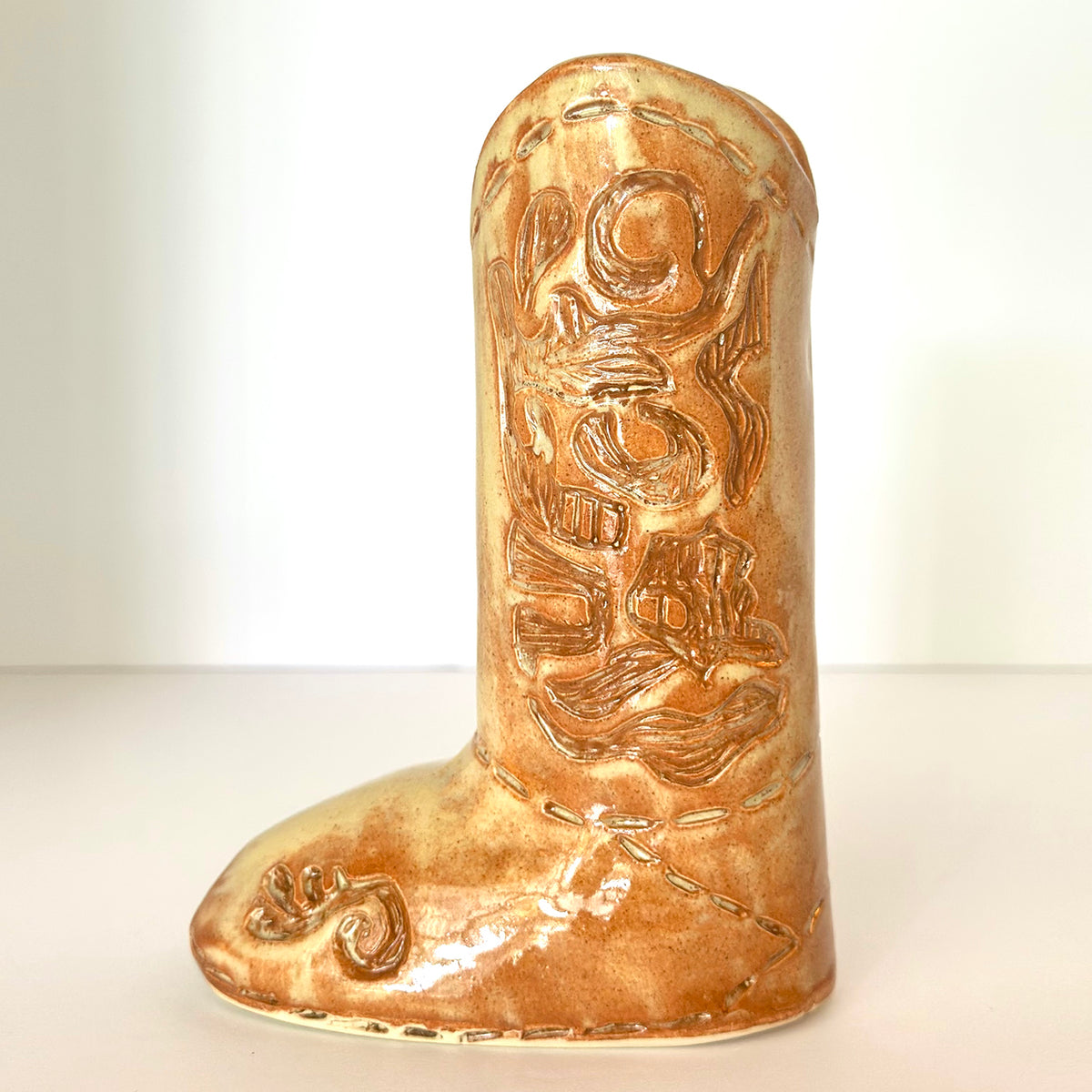 Cowboy Boot Vase Carved