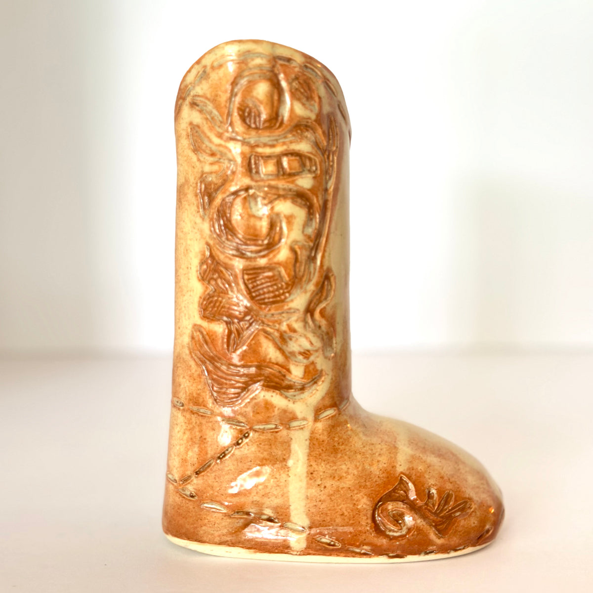 Cowboy Boot Vase Carved